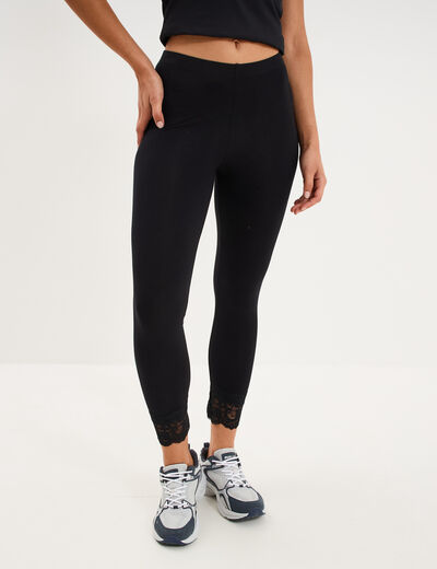 Legging 7/8&egrave;me avec dentelle noir femme