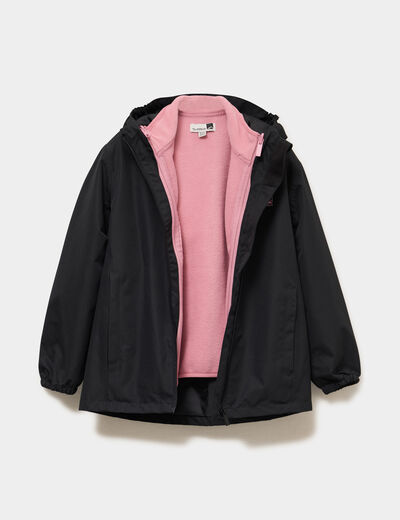 Parka 3-en-1 &agrave; capuche imperm&eacute;able noir fille