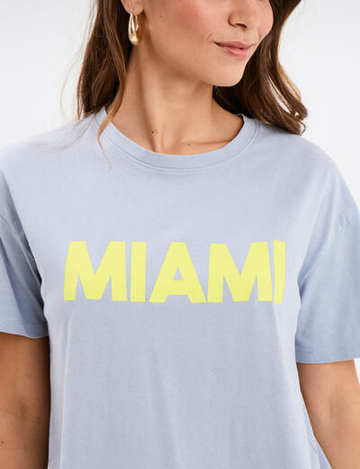 T-shirt droit manches courtes coton bleu clair femme