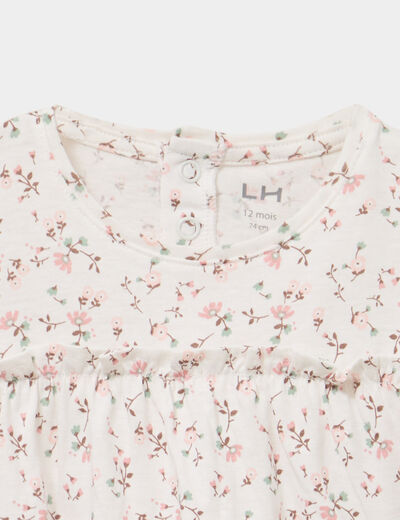 T-shirt manches longues col rond coton ecru b&eacute;b&eacute; fille