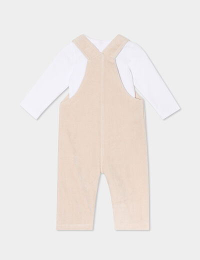 Ensemble t-shirt salopette effet velours beige b&eacute;b&eacute;
