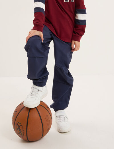 Pantalon battle taille élastiquée coton bleu marine garçon