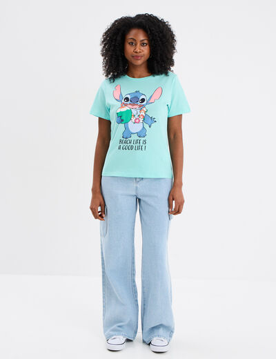 T-shirt col rond manches courtes Stitch vert turquoise femme