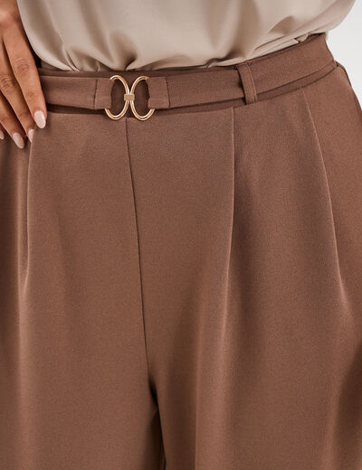 Pantalon &agrave; pinces large fluide marron clair femme