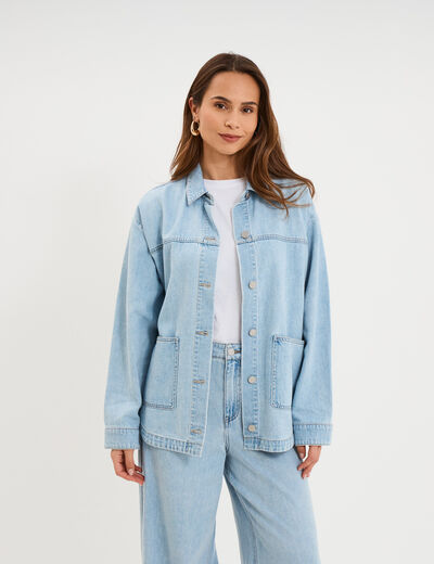 Veste surchemise oversize en jean coton denim triple stone femme