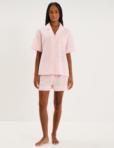 Ensemble pyjama chemise et short ecru femme
