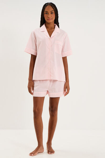 Ensemble pyjama chemise et short ecru femme