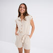 Combishort col chemise ceintur&eacute;e beige femme
