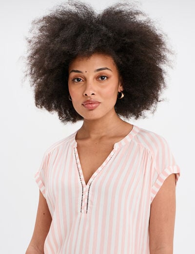 Blouse crépon manches courtes orange corail femme