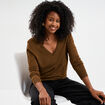 Pull col en V manches longues taupe femme