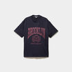 T-shirt oversize manches courtes coton bleu fonc&eacute; femme