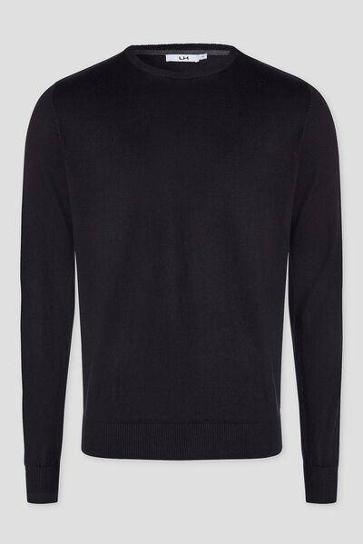 Pull droit col rond coton m&eacute;lang&eacute; noir homme