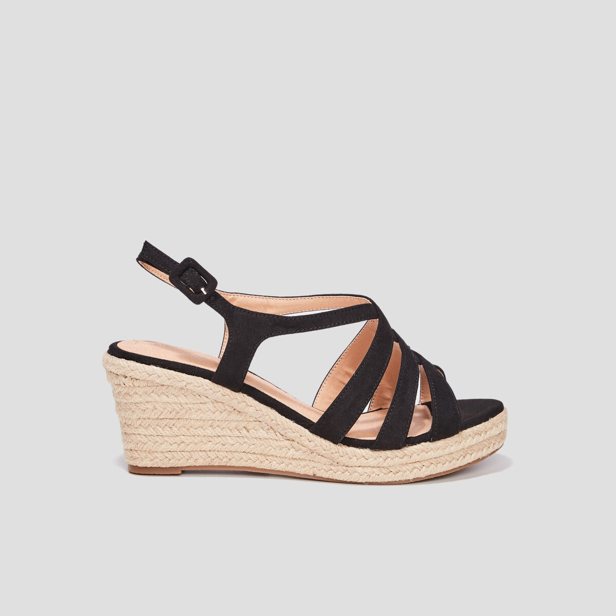 Sandales compens&eacute;es noir femme