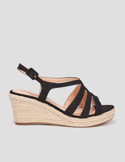 Sandales compens&eacute;es noir femme