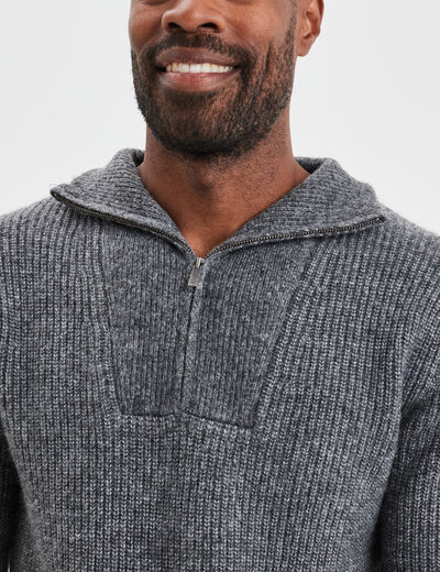 Pull avec col camionneur côtelé gris foncé homme