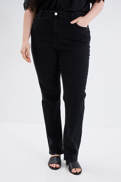 Jeans droit taille haute denim noir femme grande taille