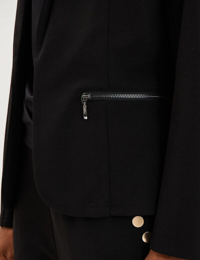 Blazer poches zipp&eacute;es manches longues noir femme