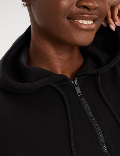 Sweat zipp&eacute; &agrave; capuche noir femme