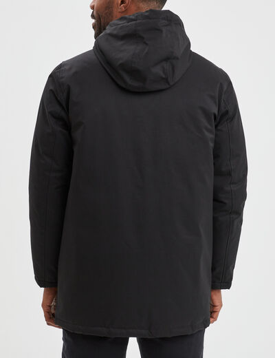 Parka mi-longue doublée à capuche noir homme