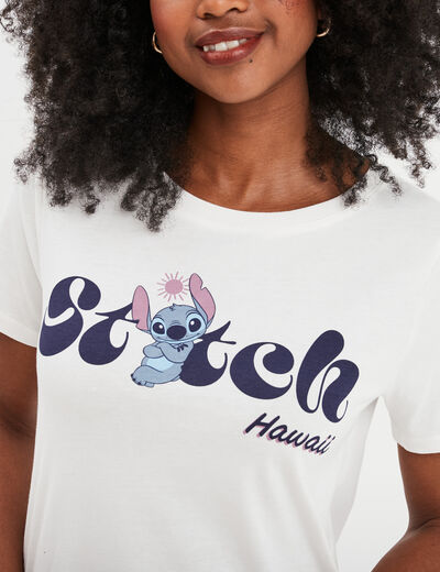 T-shirt manches courtes coton Stitch ivoire femme