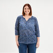 T-shirt col tunisien manches 3/4 bleu gris femme grande taille