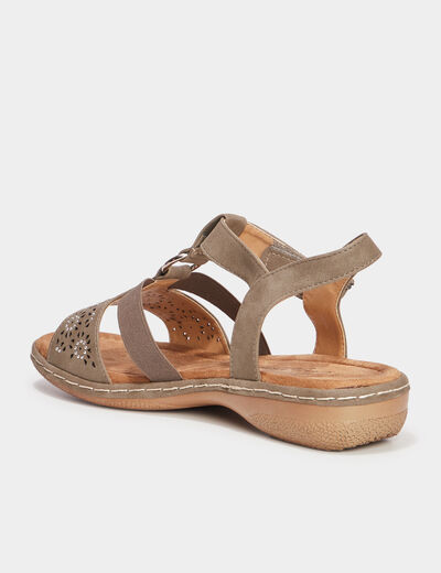 Sandales talons compens&eacute;s vert kaki femme