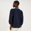 Blouse brod&eacute;e oversize col tunisien bleu fonc&eacute; femme