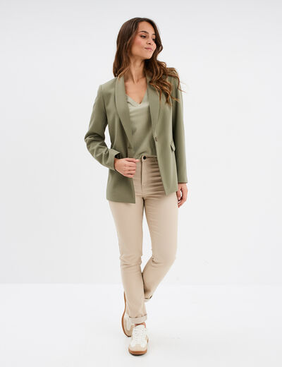 T-shirt manches courtes col en V coton vert kaki femme