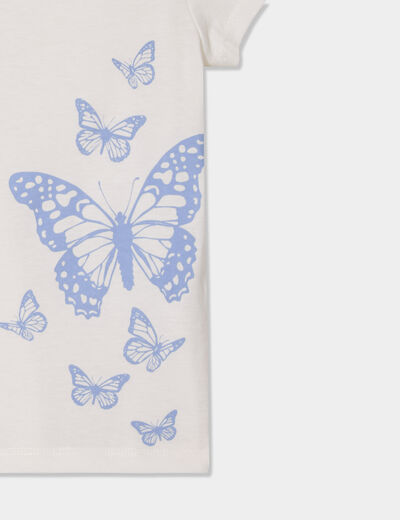 T-shirt col rond manches courtes coton ivoire fille