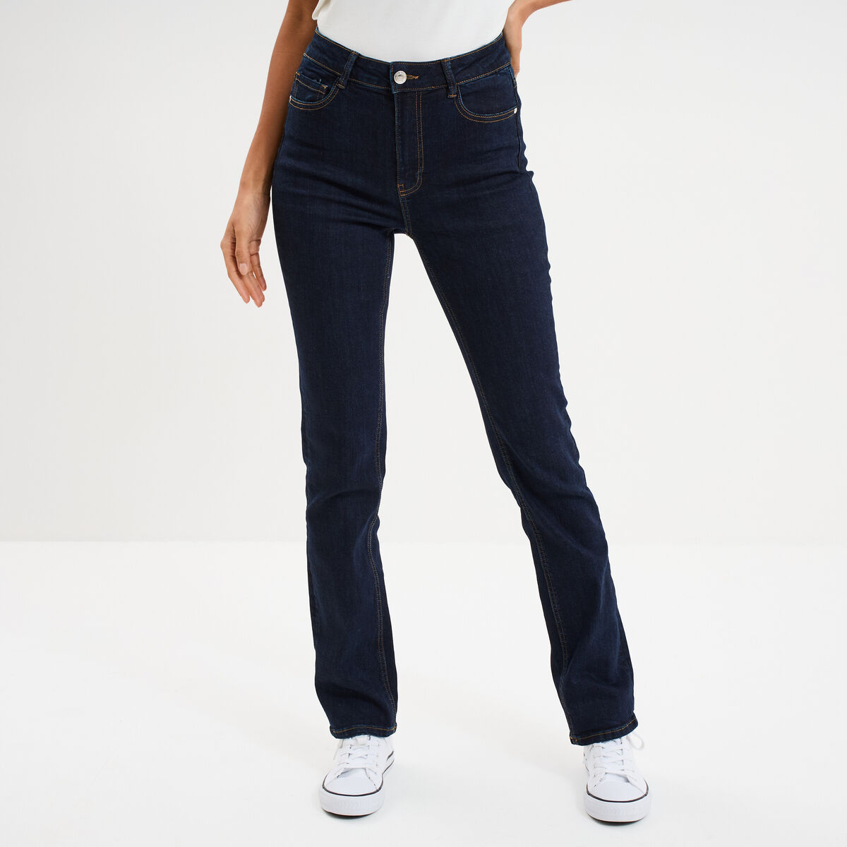 Jeans regular 5 poches coton denim brut femme