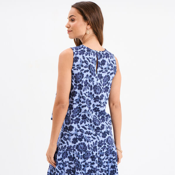 Blouse sans manches col rond bleu femme