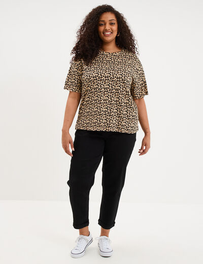 T-shirt col rond manches courtes coton sable femme grande taille
