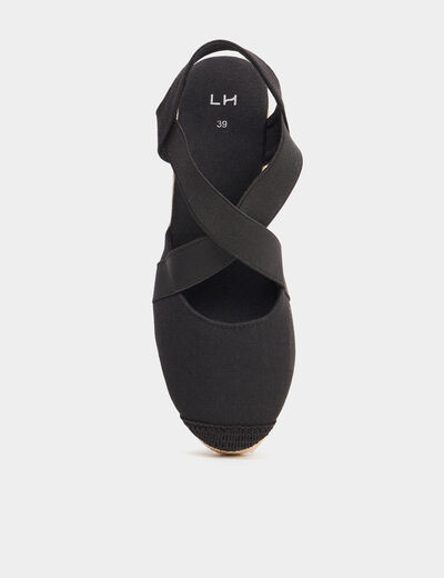 Sandales espadrilles compens&eacute;es noir femme