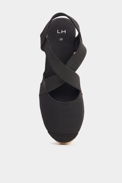 Sandales espadrilles compens&eacute;es noir femme