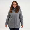 Manteau zipp&eacute; &agrave; capuche fausse fourrure gris femme grande taille