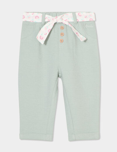 Pantalon en maille ceinturé vert pastel bébé fille