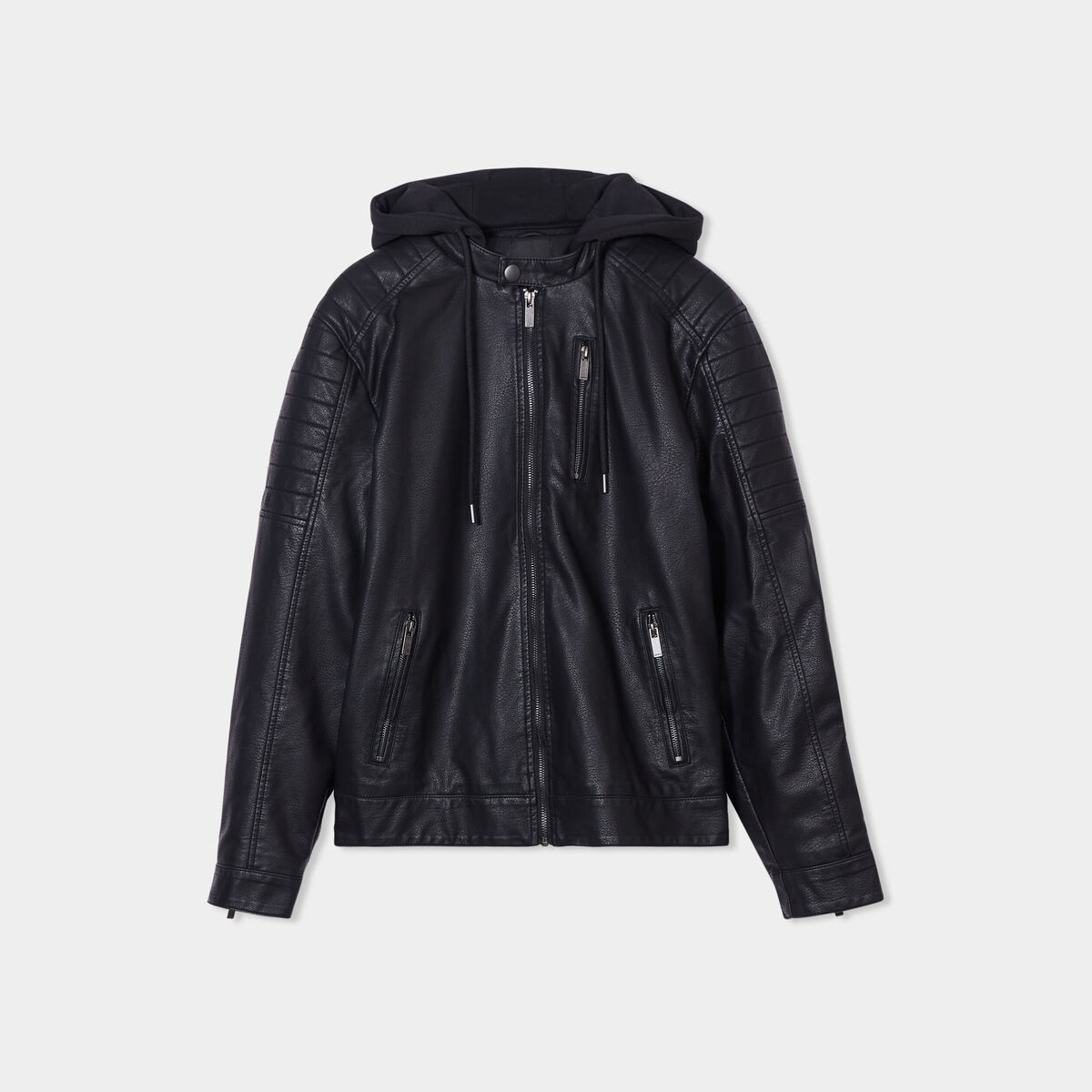 Veste biker &agrave; capuche amovible noir homme