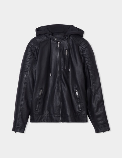 Veste biker à capuche amovible noir homme