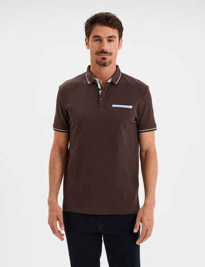 Polo manches courtes 1 poche coton marron foncé homme