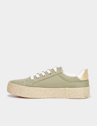 Tennis basses toile plateformes vert kaki femme