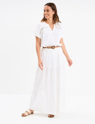 Blouse Col tunisien gaze de coton blanc femme