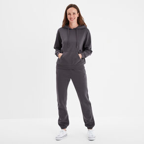 Pantalon jogging droit molleton gris foncé femme