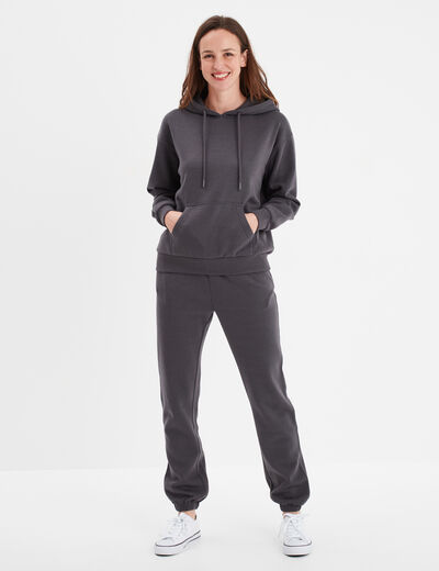 Pantalon jogging droit molleton gris foncé femme