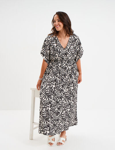 Robe longue fluide manches 3/4 blanc femme grande taille