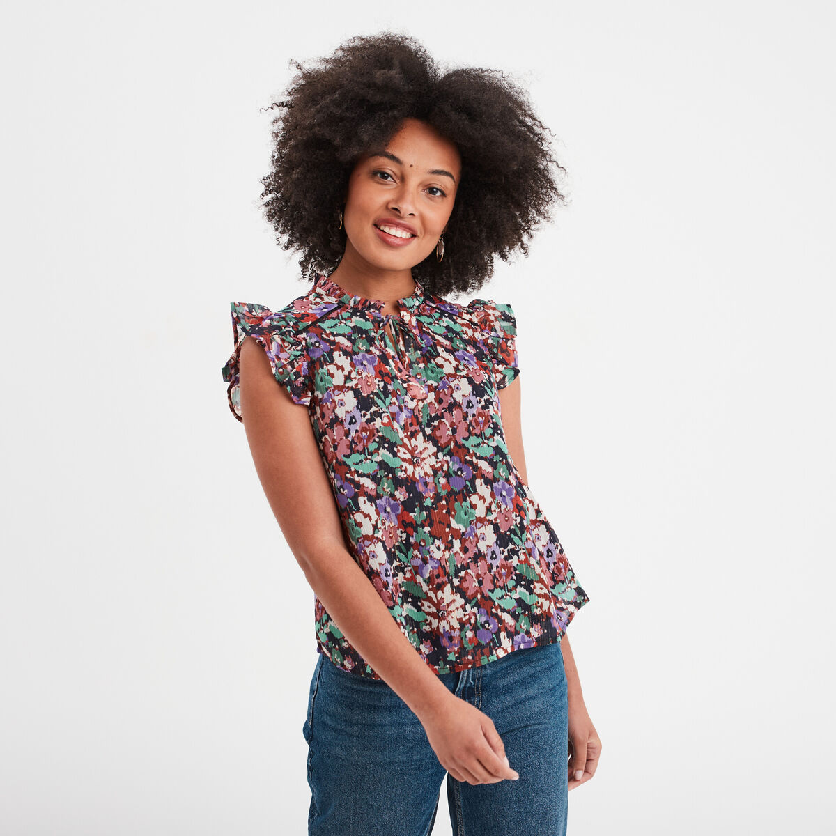 Blouse volants manches fils métallisés multicolore femme