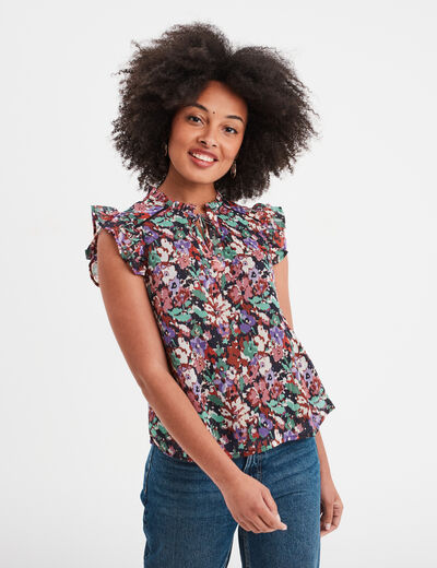 Blouse volants manches fils métallisés multicolore femme