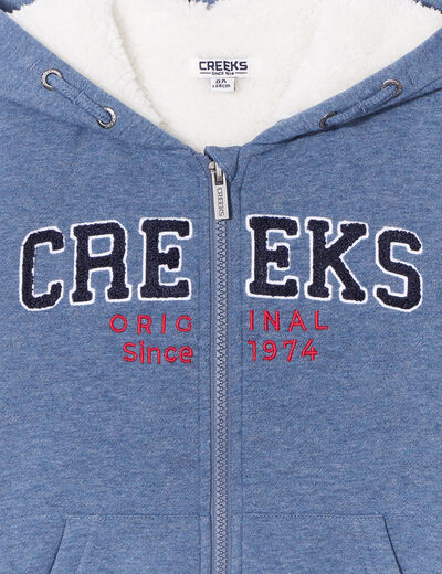 Sweat zippé à capuche doublé bleu garçon