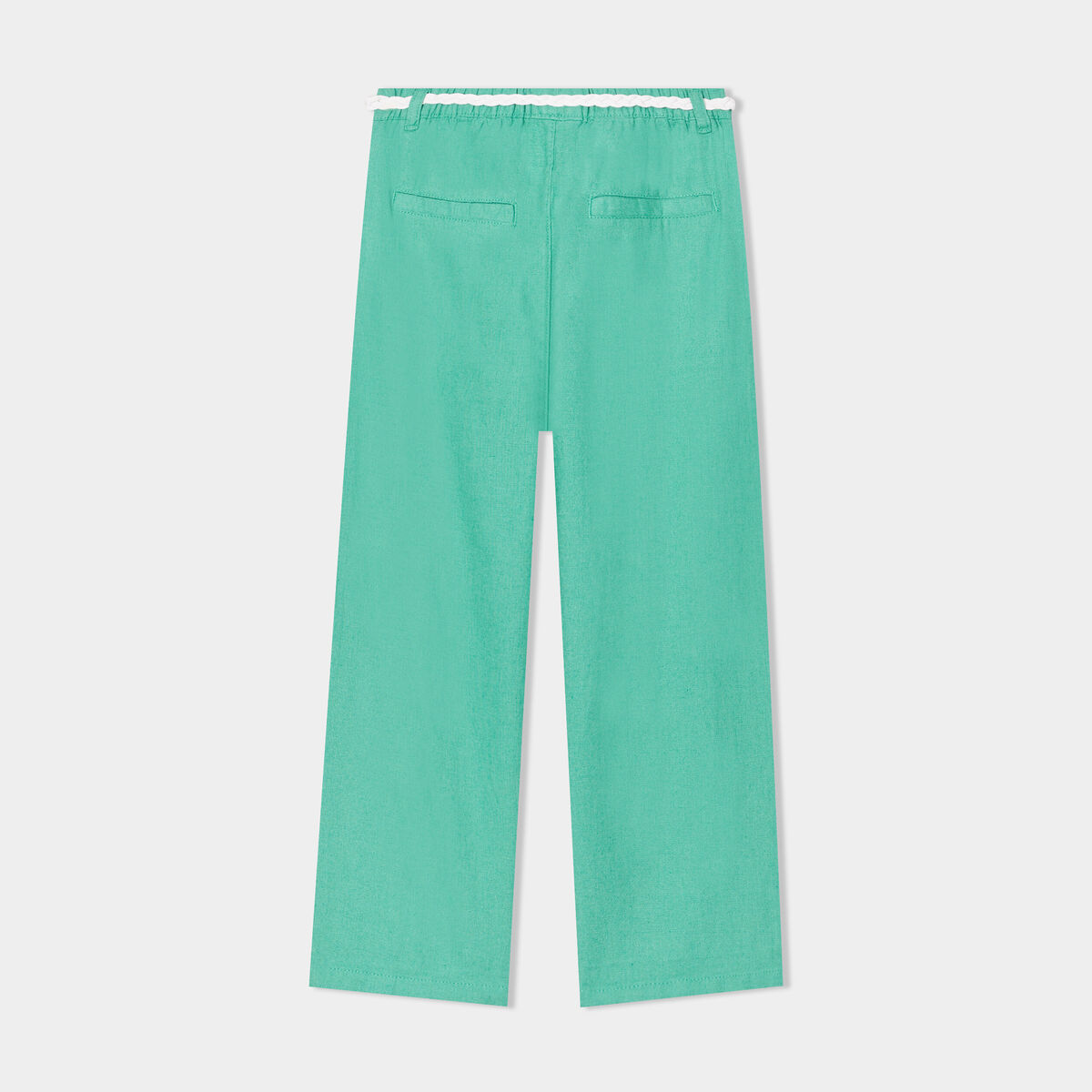 Pantalon large fluide ceinturé en lin vert menthe fille
