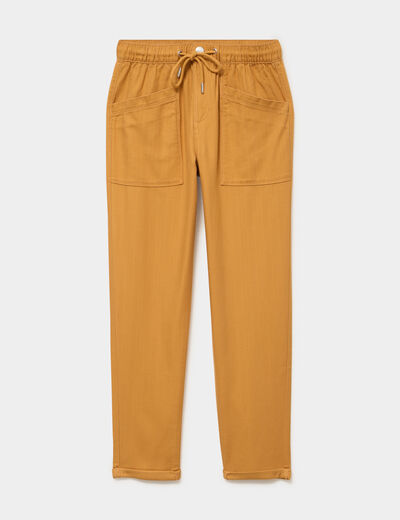 Pantalon mom taille &eacute;lastiqu&eacute;e jaune moutarde femme