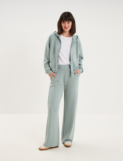 Pantalon de jogging large molletonn&eacute; bleu gris femme
